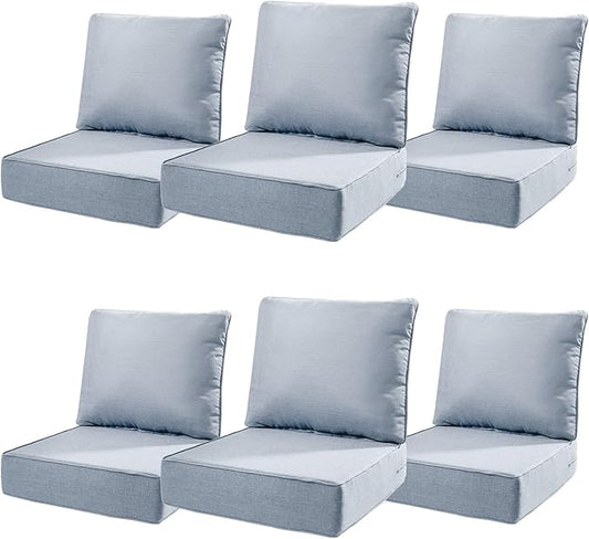 6" Thick Outdoor Cushions 22x24x6, 6-Set Deep Seat Patio Cushions by Pugire