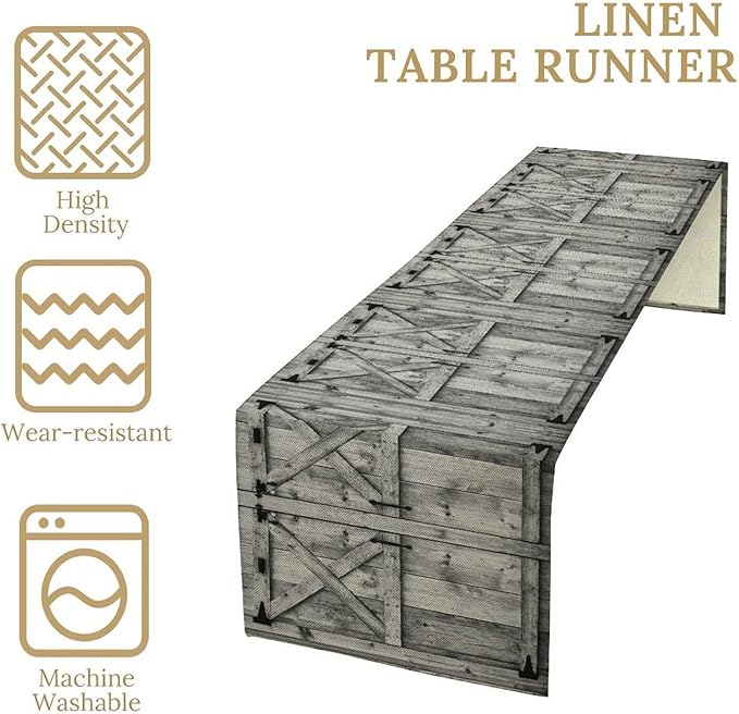 Rustic Barn Door Table Runner Farmhouse Wooden Door Wood Vintage Theme Print - Image 7
