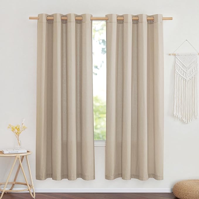 NICETOWN Flax Linen Blend Taupe Window Curtains, Grommet Vertical Drapes by NICETOWN