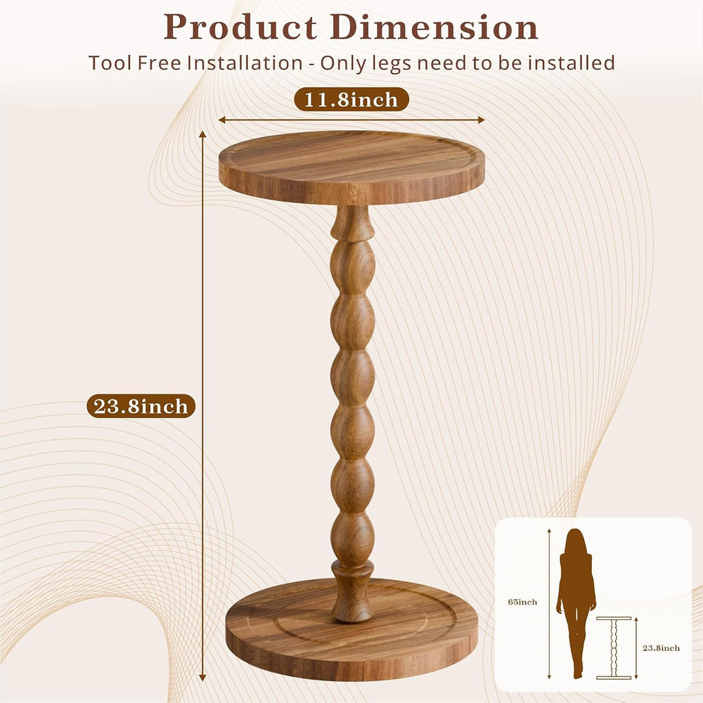 Small Round Side Table, Acacia Wood‌ Drink Table for Small Spaces