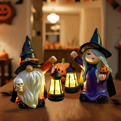 Halloween Gnome Decoration Garden Statues with Skull Solar Gnomes with LED Lantern Halloween Outdoor Porch Patio Yard Art Ornament Holiday Gardening Gifts for Mom Women