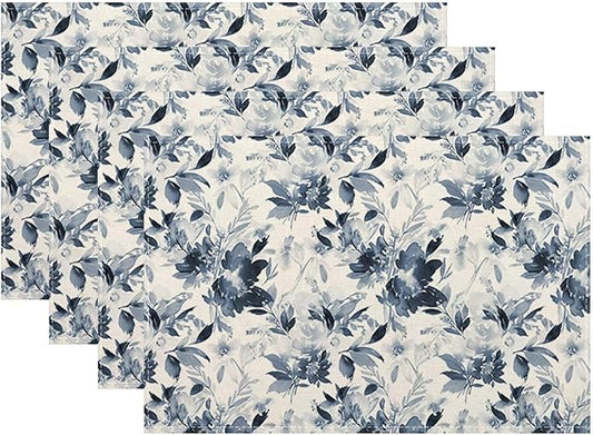Blue Floral Placemats Set of 4, Spring Vintage Flower Decorative Table Mat 12 x by Sunshineyan