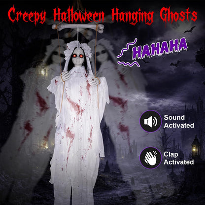 56" Halloween Swinging Ghost Girl Hanging Prop Indoor Outdoor Decorations