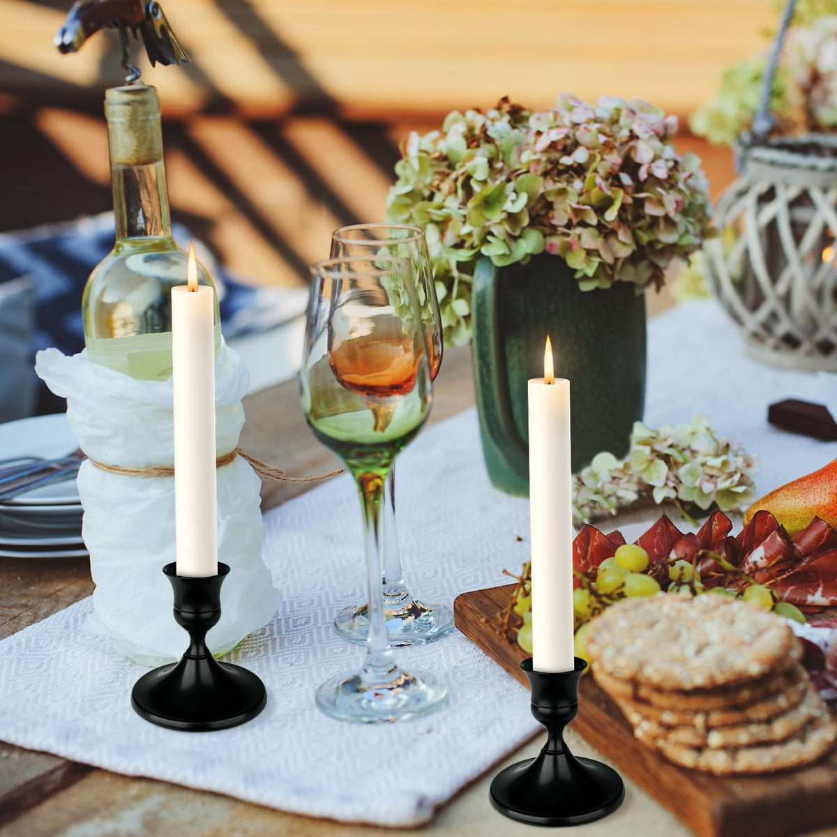 Black Candle Holder Taper Candle Holders, Set of 24 Candlestick Holders Decor for Home Decor, Metal Taper Candleholder for Fall Thanksgiving Halloween Christmas Table Fireplace Decor
