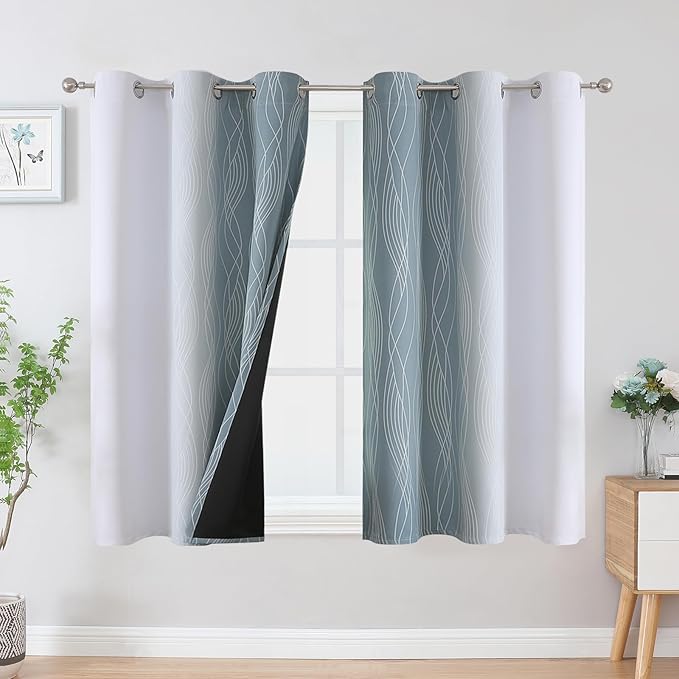 Estelar Textiler Stone Blue and Greyish White Ombre Blackout Curtains 54 Inch - Image 2