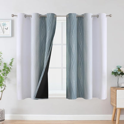 Estelar Textiler Stone Blue and Greyish White Ombre Blackout Curtains 54 Inch - Image 2