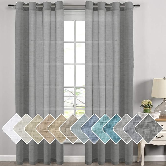 H.VERSAILTEX Linen Curtain Panel Pair Extra Long 108" Long Nickel Grommet Top by HVERSAILTEX