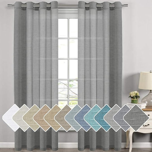 H.VERSAILTEX Linen Curtain Panel Pair Extra Long 108" Long Nickel Grommet Top by HVERSAILTEX