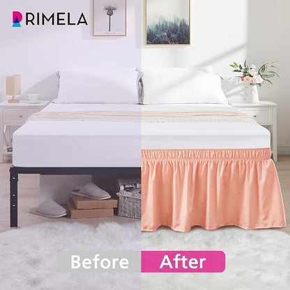RIMELA Peachy Coral Bed Skirt King Size 15 Inch Drop, Elastic Bed Skirting - Image 6