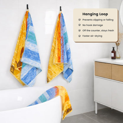 cotton bath towels with hanging loop, 55 x, side view