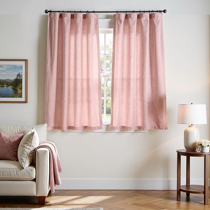 jinchan Pink Linen Blend Curtains 63 inch Length 2 Panels by JINCHAN