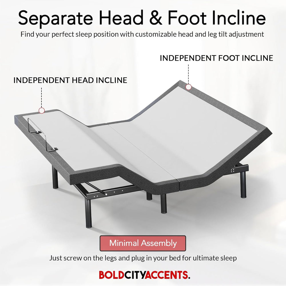 Bold City Accents Adjustable Bed Frame with Wireless Remote - Comfortable Zer...