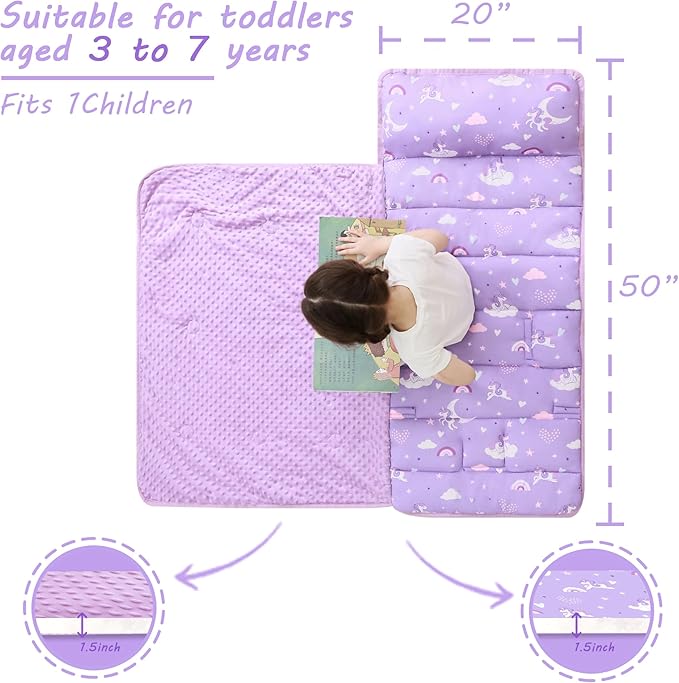 Toddler Nap Mat with Pillow and Blanket, Extra Large Rolled Napping Mats - Image 4