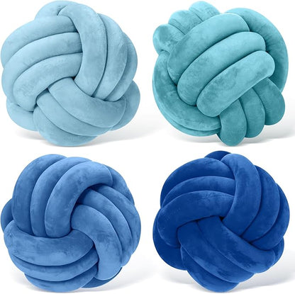 Yerliker 4 Pcs Knot Pillow Ball, 8.7 Inches Soft Home Decorative Round Throw by Yerliker