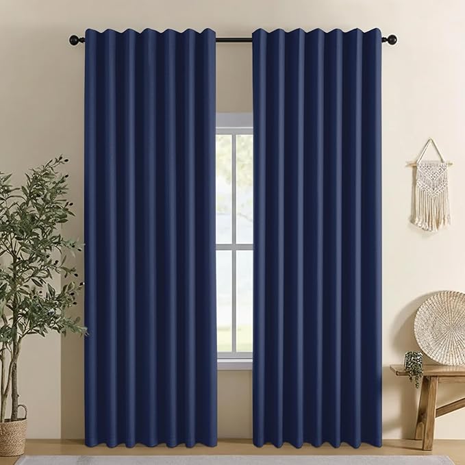 Linen 100% Blackout Curtains for Bedroom, Back Tab/Rod Pocket Curtain for by CYCMACOHOME