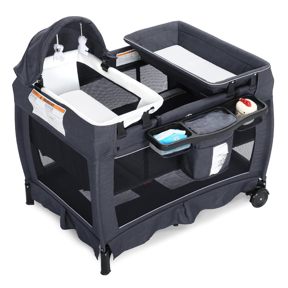 TODEFULL 4 in 1 Foldable Pack and Play with Bassinet & Changing Table