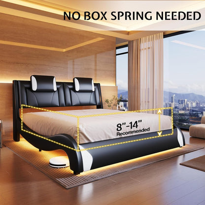 jocisland full led bed frame/faux leather headboard/wave design on a desk or shelf