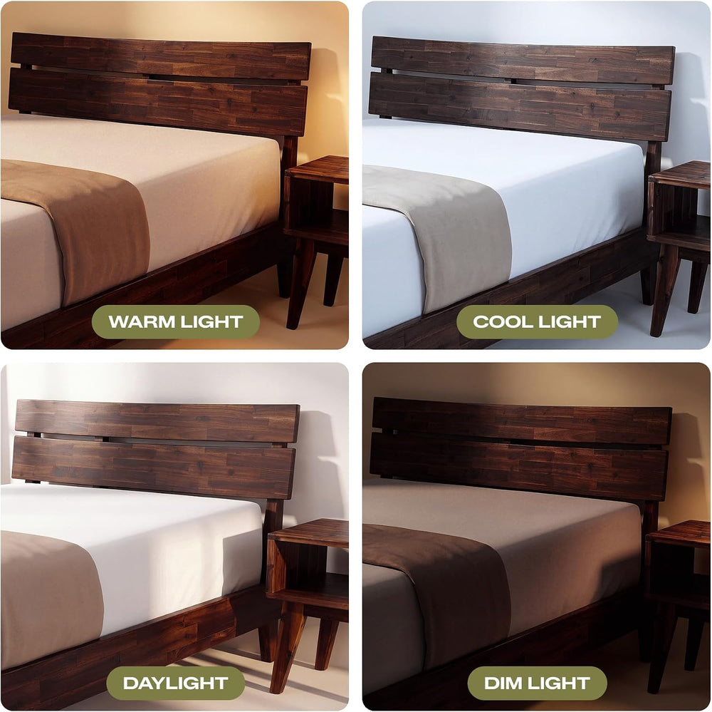 Aurora Acacia Solid Wood Queen Platform Bed Frame with Headboard, Chocolate