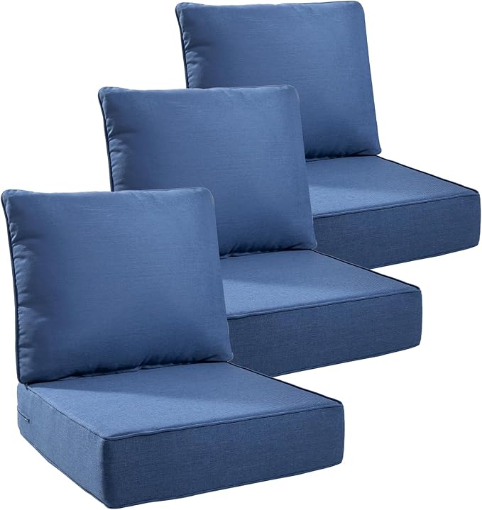 6" Thick Outdoor Cushions 24x24x6, 3-Set Deep Seat Patio Cushions by Pugire