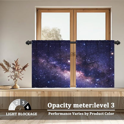 Renaiss 26 x 24 Inch Purple Galaxy Kitchen Window Curtains Tier Outer Space - Image 2