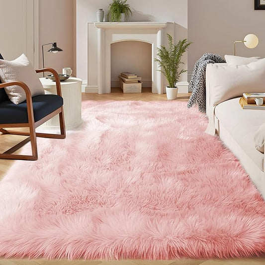 Latepis Pink Area 8x10 Shaggy Faux Sheepskin Fur Rug by Latepis