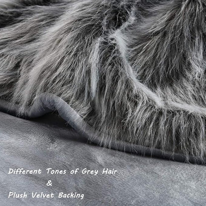 Luxury Faux Fur Blanket Queen Size, Ultra Big Grey and Black High Pile Mixed - Image 2