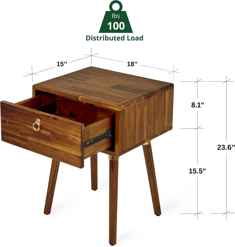 Bme Caden Solid Wood Nightstand/Side Table/End Table, Fully Assembled, with 1...