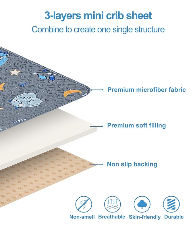 Quilted Pack n Play Sheet Fitted, Breathable Thick Pad - Image 3