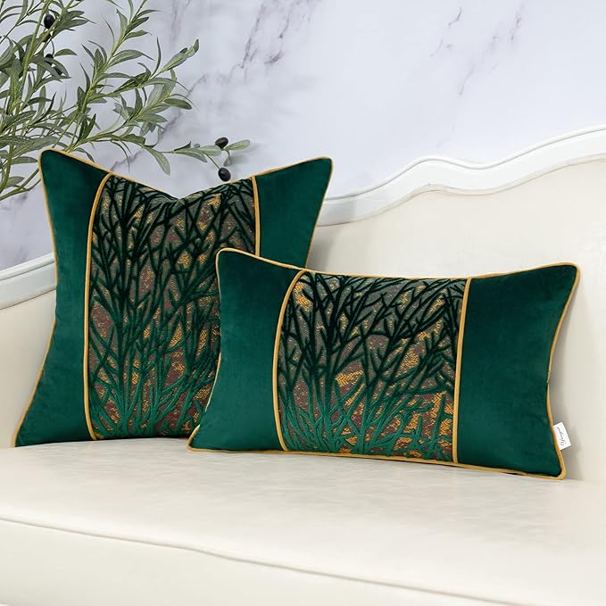 Yangest Green Twigs Throw Pillow Cover Velvet Branches Velvet Cushion Case - Image 5