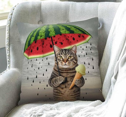 Swono Funny Animal Cat Throw Pillow Cover The Cute cat is Holding an Umbrella - Image 3
