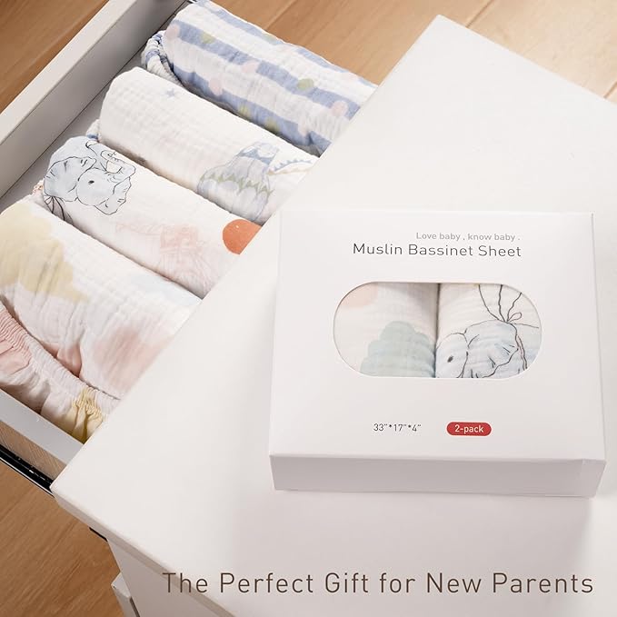 Muslin Bassinet Fitted Sheets, 2 Pack - Image 7