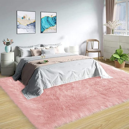 Latepis Big Pink Area Rugs for Living Room 6.7x10 Faux Sheepskin Fur Rug - Image 2