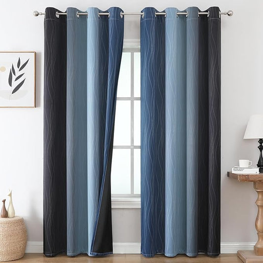 Estelar Textiler Navy Blue and Black Ombre Blackout Curtains 84 Inches Long 2 by ESTELARTEXTILER