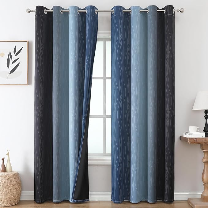 Estelar Textiler Black and Navy Blue Blackout Curtains by ESTELARTEXTILER