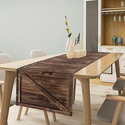 Rustic Wood Table Runner Vintage Wooden Barn Door Farmhouse Brown Kitchen - Image 3