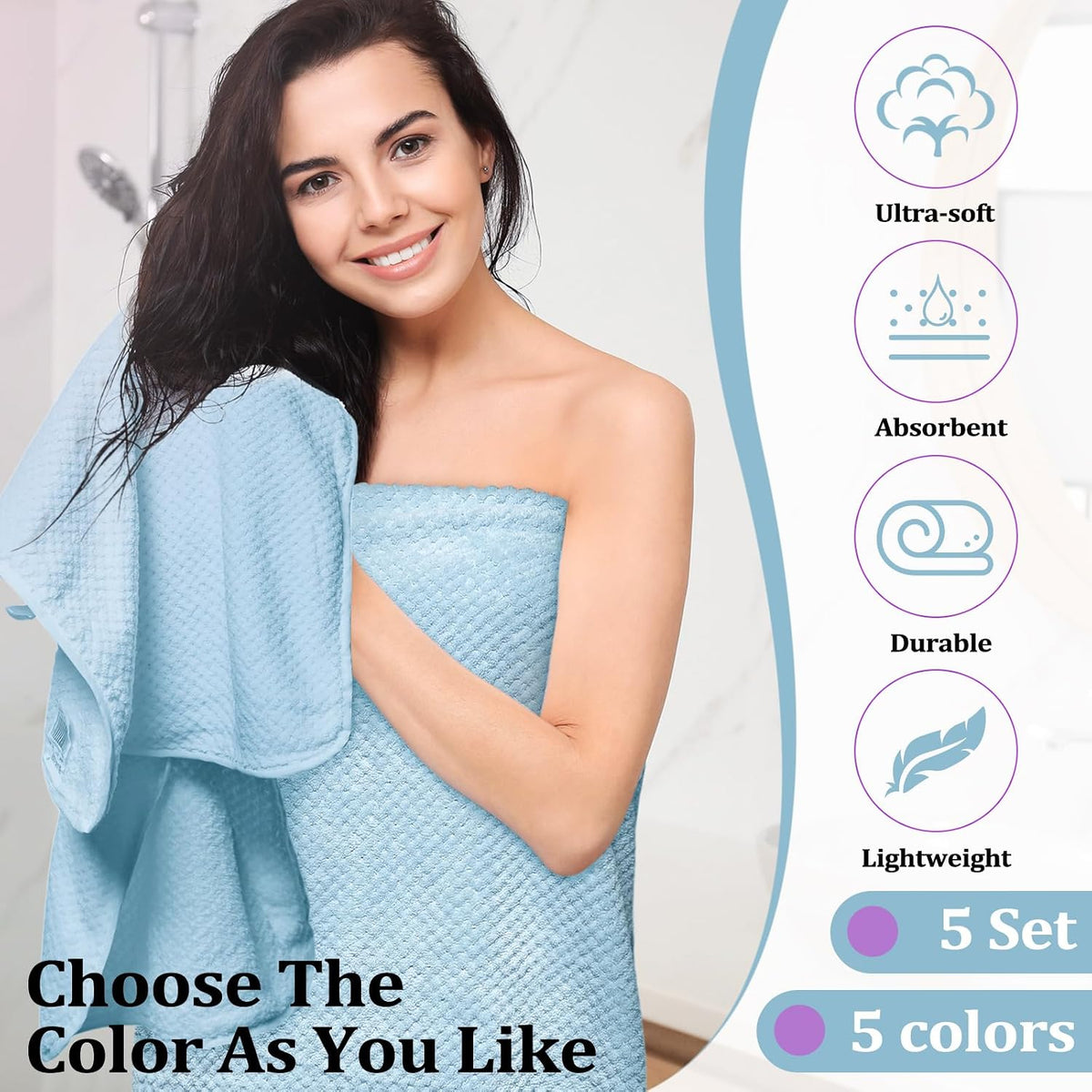 preboun 12 pcs bath towels set washcloths microfiber,4 shown in use