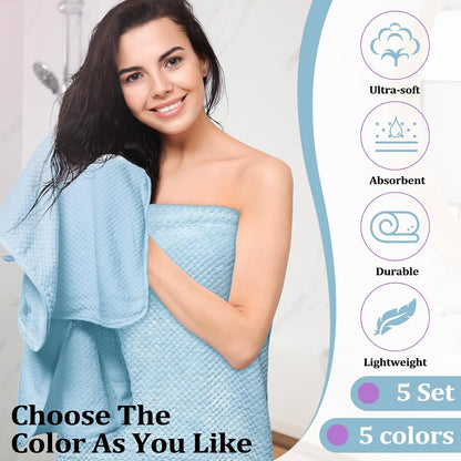 preboun 12 pcs bath towels set washcloths microfiber,4 shown in use