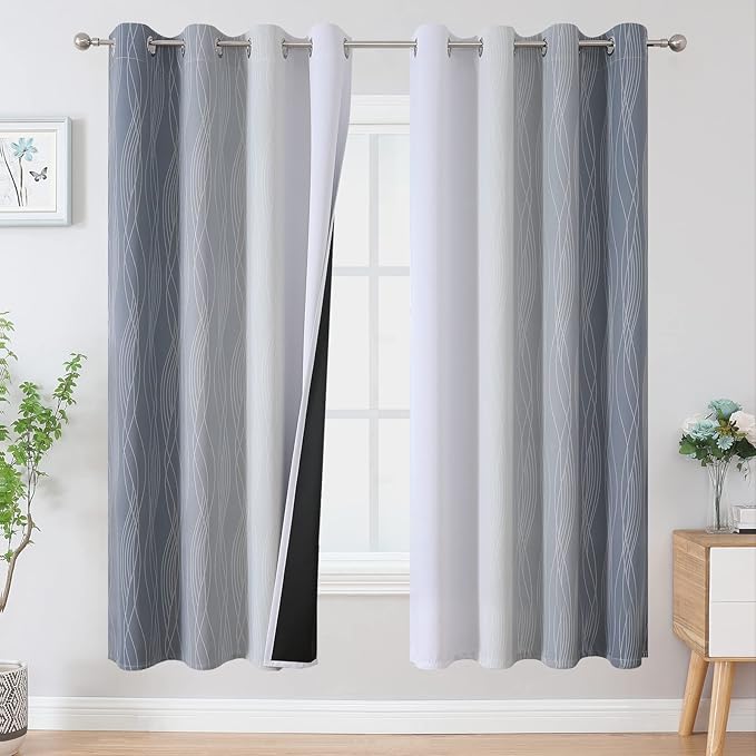 Estelar Textiler Full Room Darkening Greyish White and Grey Blackout Curtains by ESTELARTEXTILER