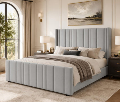 hombck bed frame queen size with velvet headboard, main product view