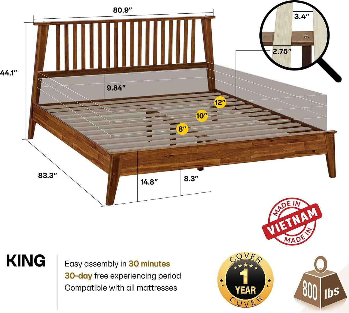 acacia kaylin bed frame with headboard solid wood shown in use