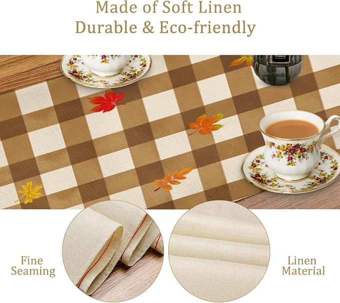 Happy Fall Table Runner, Fall Leaves Squirrel Table Runners, Fall Decor Table - Image 5