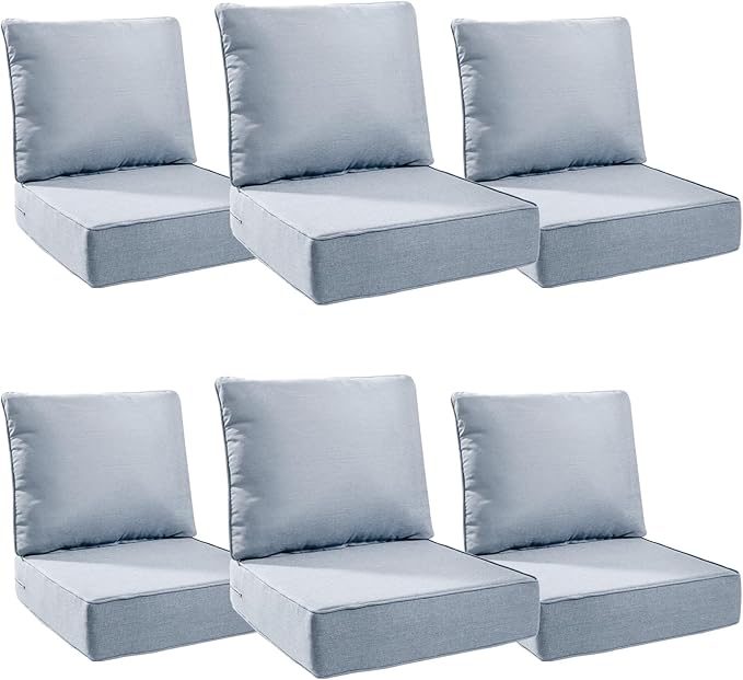 6" Thick Outdoor Cushions 24x24x6, 6-Set Deep Seat Patio Cushions by Pugire