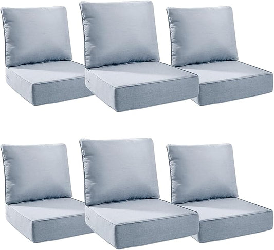 6" Thick Outdoor Cushions 24x24x6, 6-Set Deep Seat Patio Cushions by Pugire