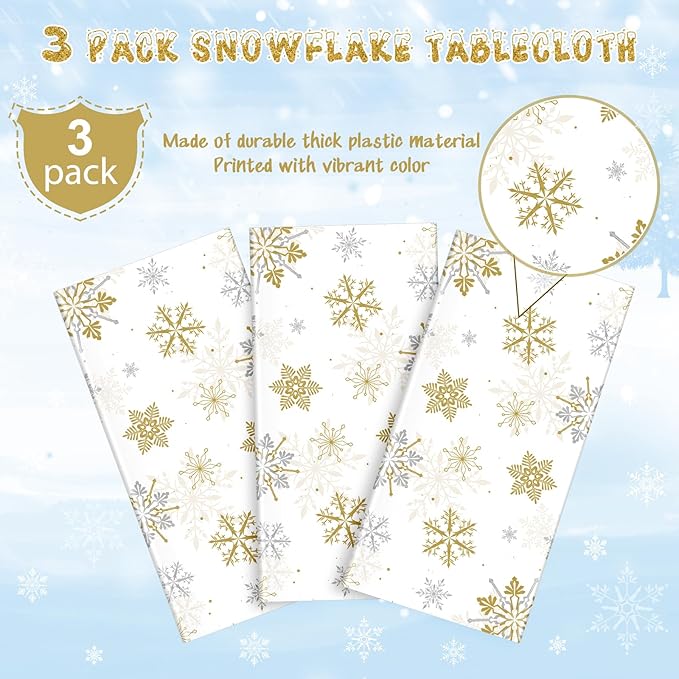 Jectivs 3Pcs Christmas Snowflake Party Tablecloths Decorations, Plastic White - Image 4