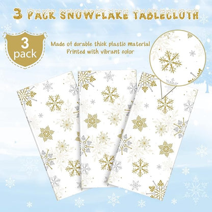 Jectivs 3Pcs Christmas Snowflake Party Tablecloths Decorations, Plastic White - Image 4