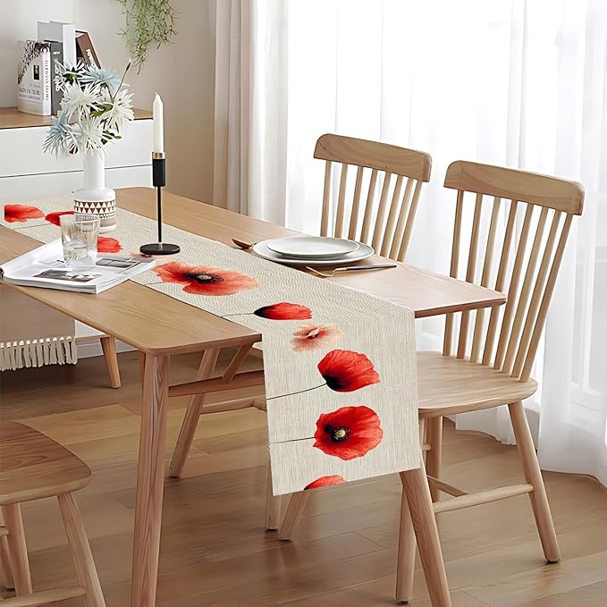 Floral Poppy Table Runner – Elegant Red Poppy-Inspired Dining Table Decor - Image 8