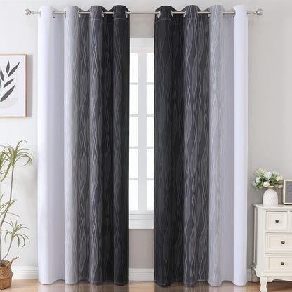 black and greyish white ombre blackout curtains for shown in use