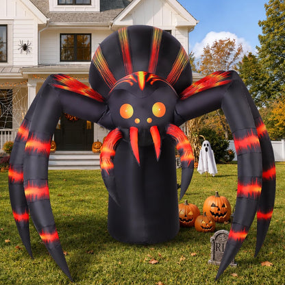 COMIN 7FT Halloween Inflatables Orange Stripe Spider Yard Decor with LEDs