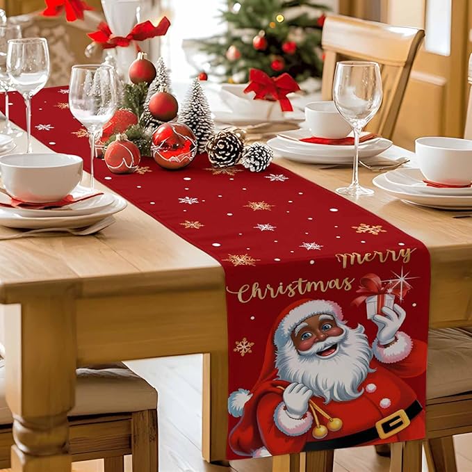 Black Santa Claus Table Runner, 16x72 Inch, Merry Christmas Table Runners Xmas - Image 7