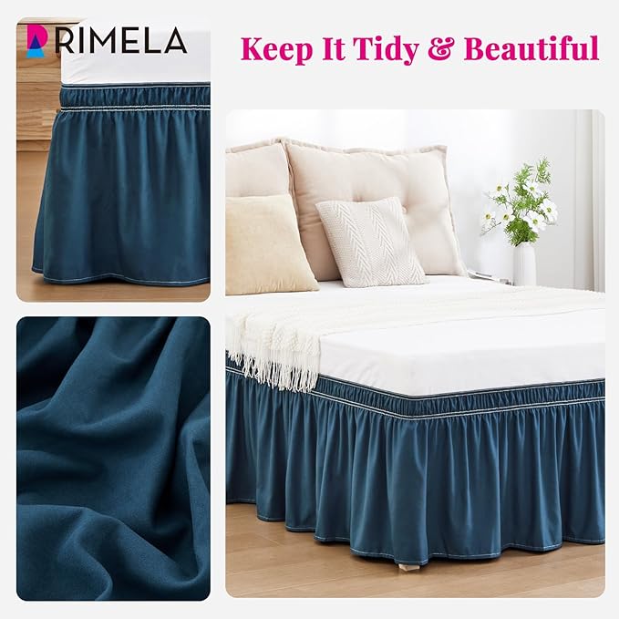 RIMELA Dusty Navy Bed Skirt Queen Size 15 Inch Drop, Wrap Around Elastic - Image 7